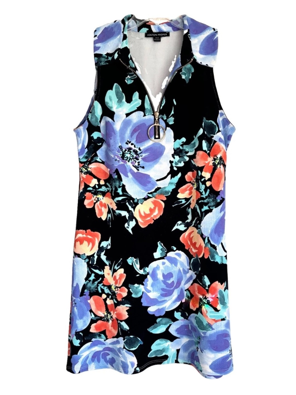 Boston Proper Sleeveless Zip Front Floral Mini Dress Size S
